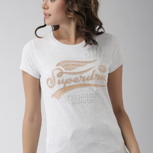 Superdry Women Grey Melange Printed Round Neck T-shirt