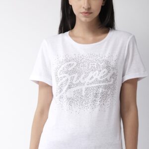 Superdry Women White Self-Design Round Neck T-shirt