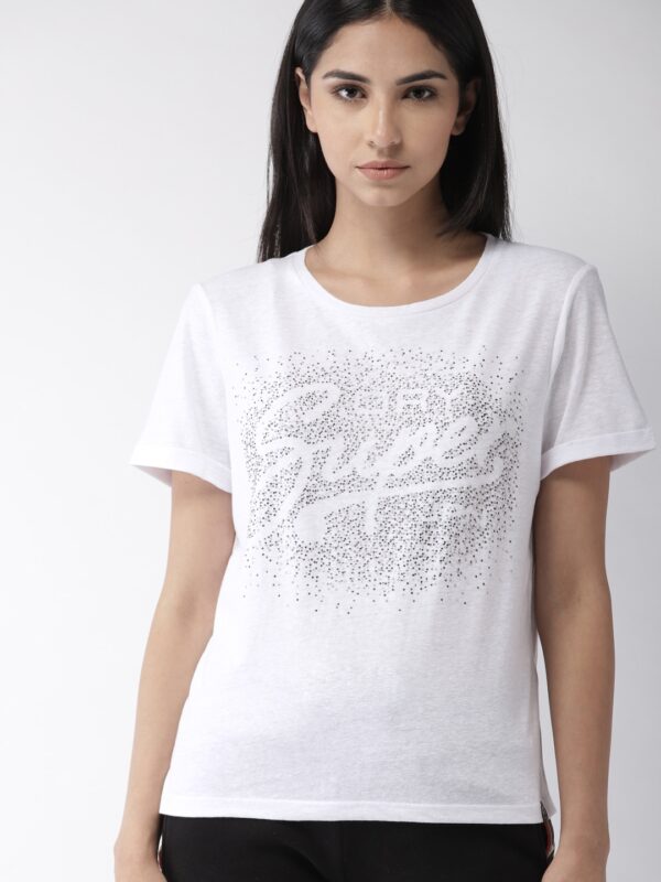 Superdry Women White Self-Design Round Neck T-shirt