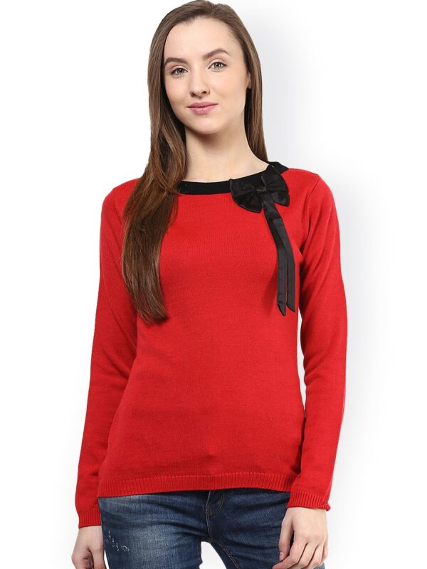 Species Women Red Solid Sweater With Bow Detail