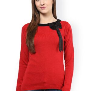 Species Women Red Solid Sweater With Bow Detail