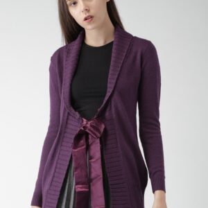 Species Women Purple Solid Front-Open Sweater