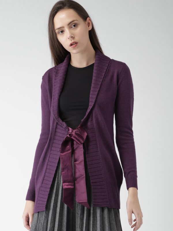 Species Women Purple Solid Front-Open Sweater