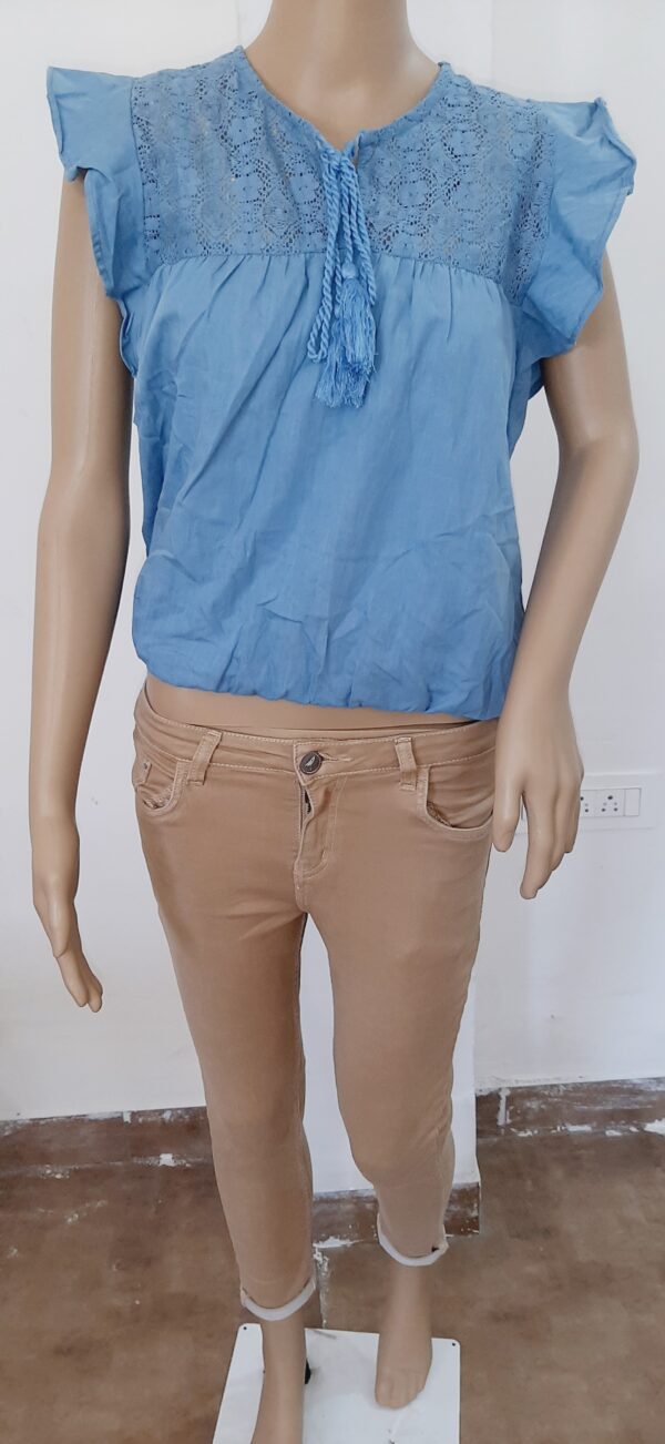 Blue Self Design Blouson Top