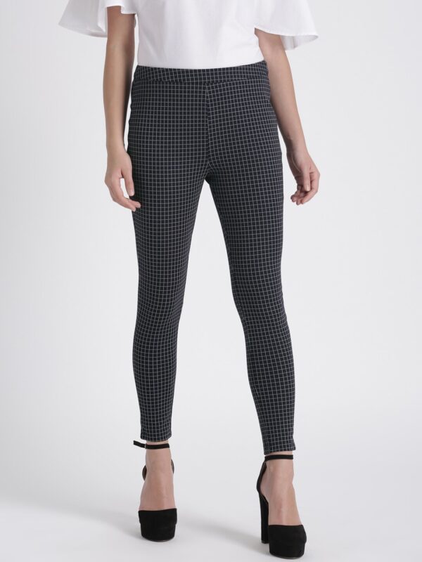 Splash Women Black  White Regular Fit Checked Regular Trousers