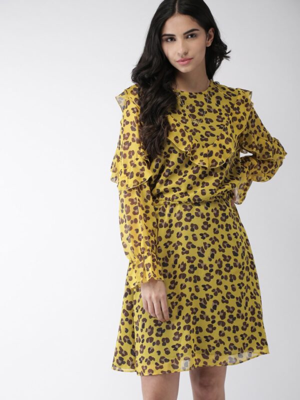 Scotch  Soda Women Mustard Yellow Printed Fit  Flare Dress