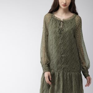 Scotch  Soda Women Green Printed Drop-Waist Dress