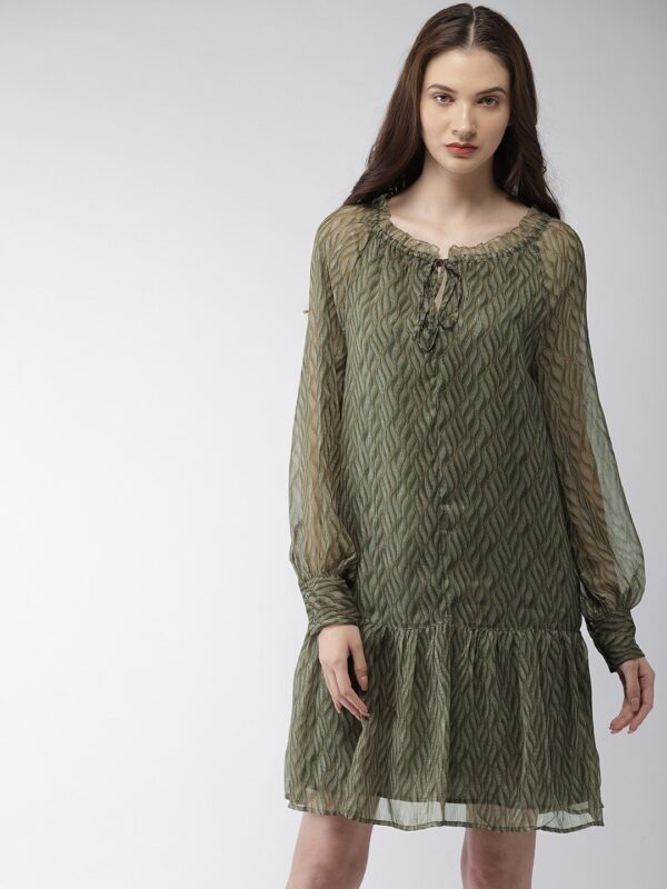 Scotch  Soda Women Green Printed Drop-Waist Dress