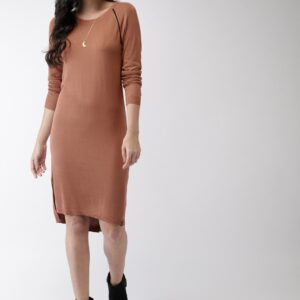 Scotch  Soda Women Brown Solid Knitted Jumper Dress