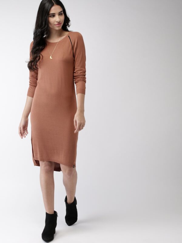 Scotch  Soda Women Brown Solid Knitted Jumper Dress