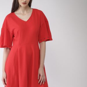 Scotch  Soda Women Red Solid Fit and Flare Dress