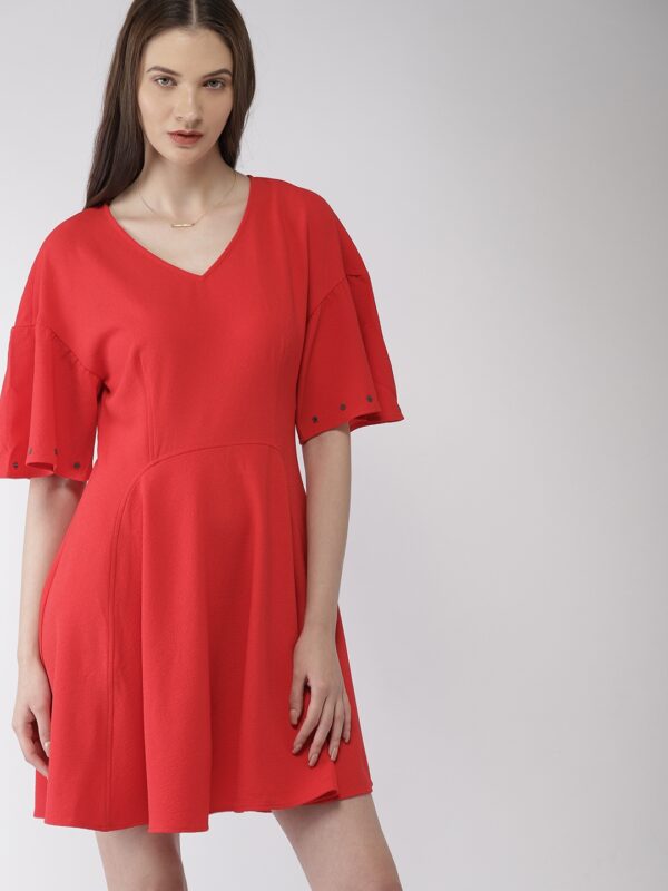 Scotch  Soda Women Red Solid Fit and Flare Dress