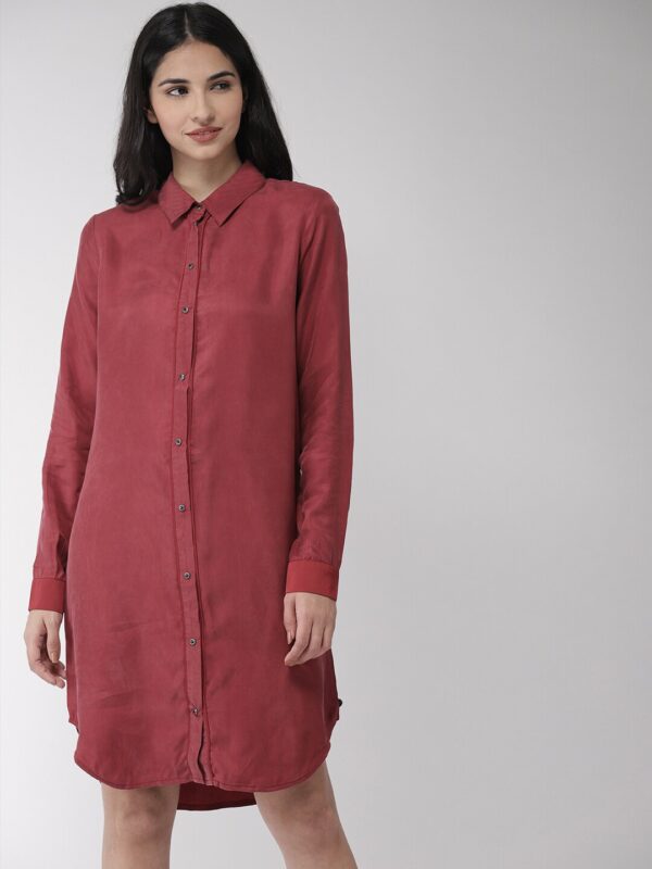 Scotch  Soda Women Burgundy Solid Shirt Dress