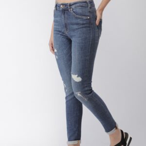 Scotch  Soda Women Blue Haut Skinny Fit High-Rise Mildly Distressed Stretchable Jeans