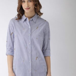 Scotch  Soda Women Blue  White Striped Casual Shirt