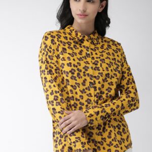 Scotch  Soda Women Yellow Boxy Fit Printed Casual Shirt