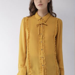 Scotch  Soda Women Mustard Yellow Regular Fit Solid Casual Shirt