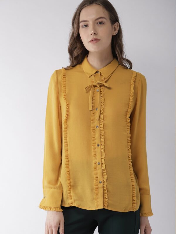 Scotch  Soda Women Mustard Yellow Regular Fit Solid Casual Shirt