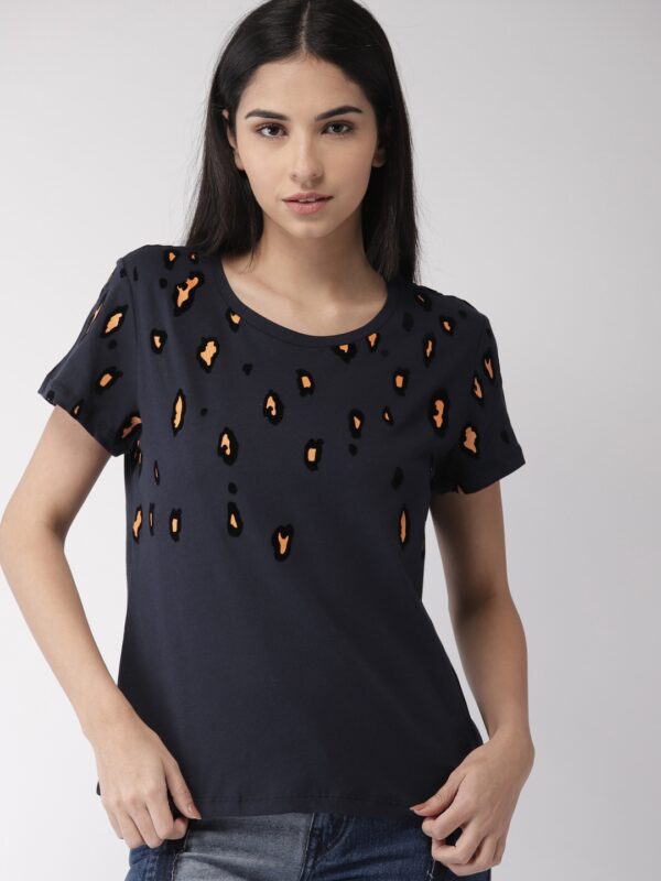 Scotch  Soda Women Navy Blue Printed Round Neck T-shirt