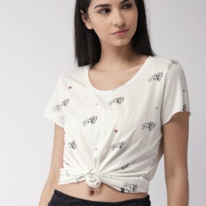 Scotch  Soda Women White Printed Round Neck T-shirt