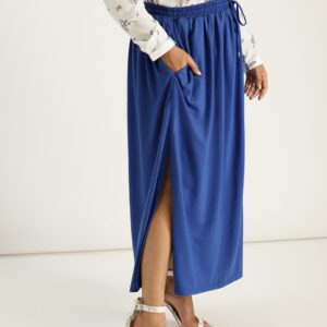 Sztori Plus Size Women Blue Solid Maxi Skirt