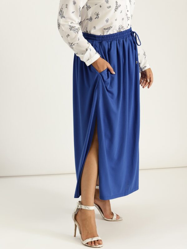 Sztori Plus Size Women Blue Solid Maxi Skirt