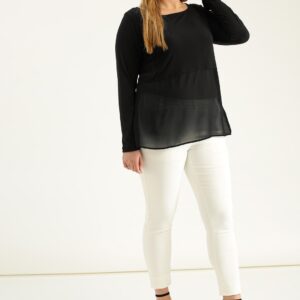 Sztori Plus Size Women Black Solid Semi Sheer Top