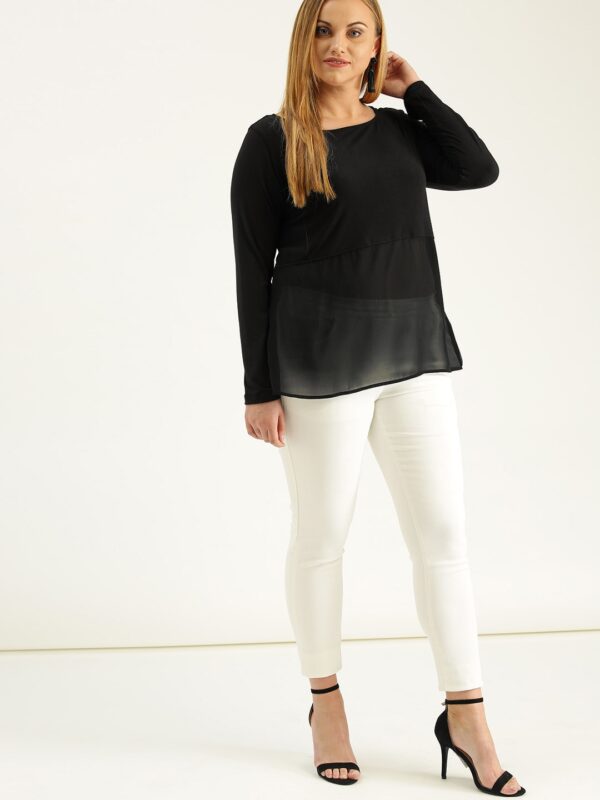 Sztori Plus Size Women Black Solid Semi Sheer Top