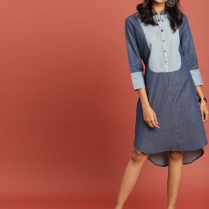 Taavi Women Blue Embroidery Legacy Chambray High-Low Shirt Sustainable Dress