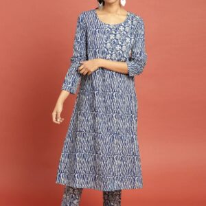 Taavi Women Blue Printed Indigo Hand Block Print Sustainable Kurta Set