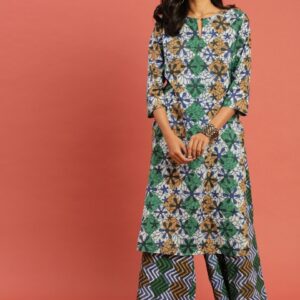 Taavi Women Blue Indigo Hand Block Print Straight Sustainable Kurta with Palazzos