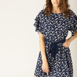 ESPRIT Women Navy Blue Printed A-Line Dress