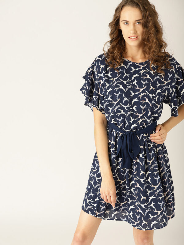 ESPRIT Women Navy Blue Printed A-Line Dress