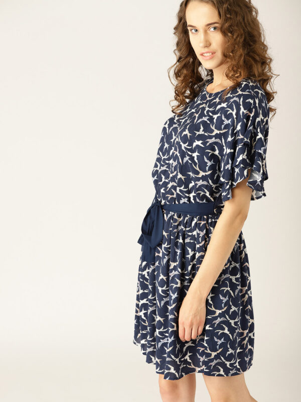 ESPRIT Women Navy Blue Printed A-Line Dress