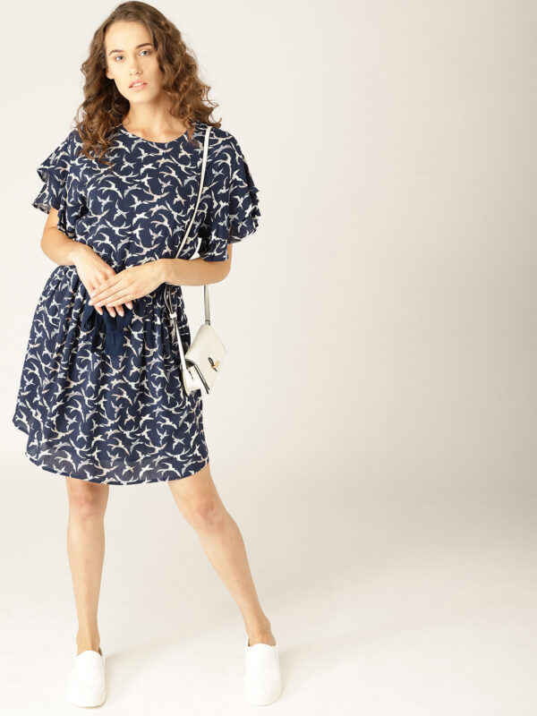 ESPRIT Women Navy Blue Printed A-Line Dress