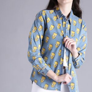 The Simpsons Women Blue Regular Fit Printed Casual Shirt