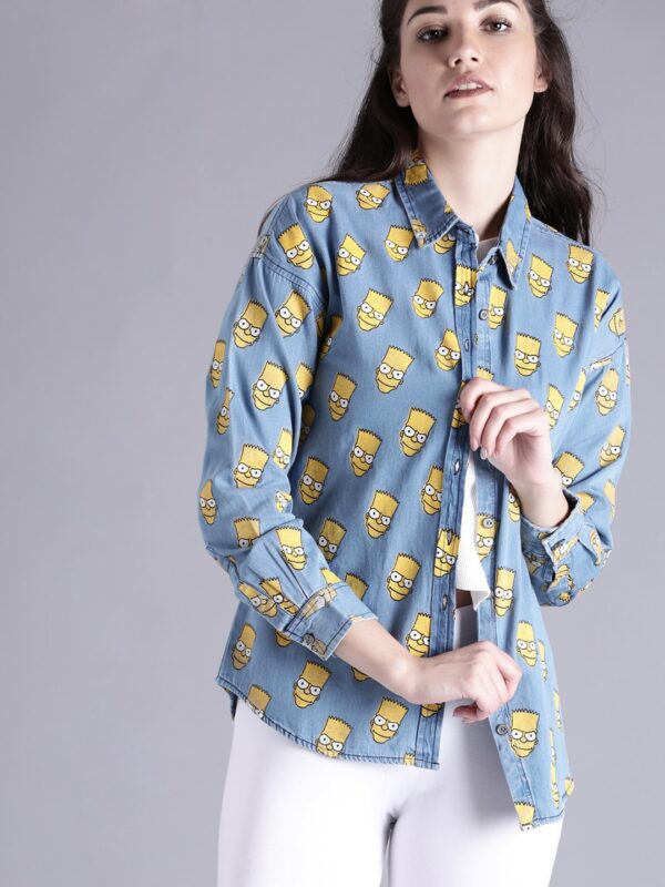 The Simpsons Women Blue Regular Fit Printed Casual Shirt