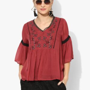 Antheaa Maroon Embroidered Top