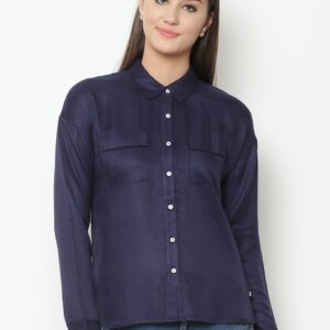 United Colors of Benetton Women Navy Solid Casual Shirt