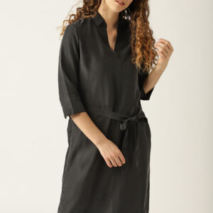 ESPRIT Women Charcoal Grey Solid A-Line Dress