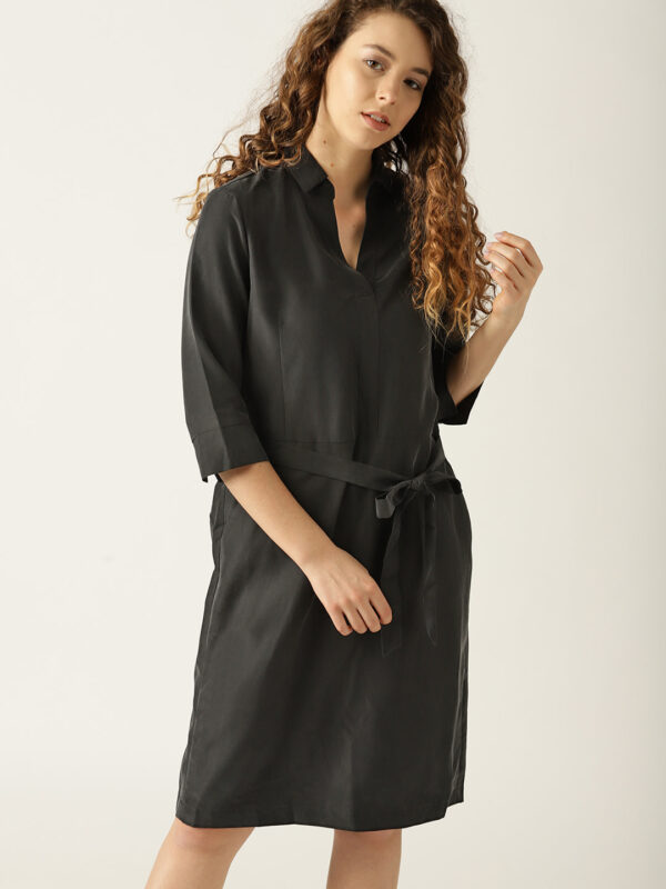 ESPRIT Women Charcoal Grey Solid A-Line Dress