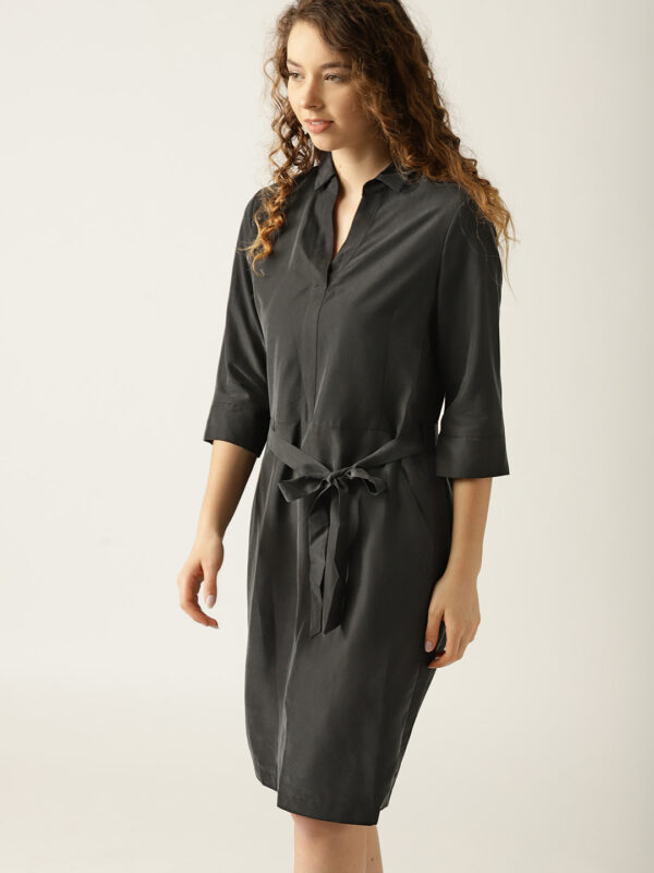 ESPRIT Women Charcoal Grey Solid A-Line Dress