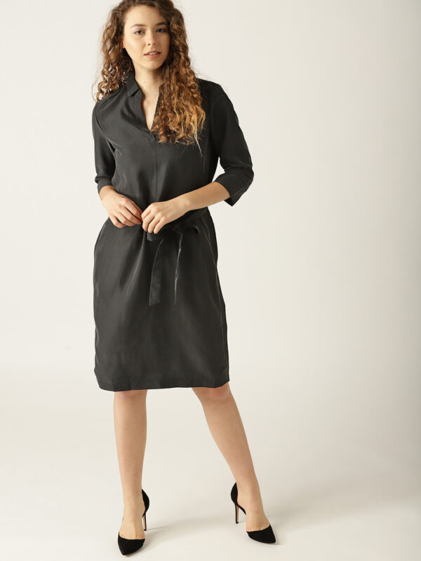 ESPRIT Women Charcoal Grey Solid A-Line Dress