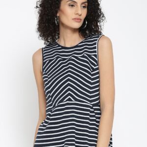 United Colors of Benetton Women Navy  White Striped Top