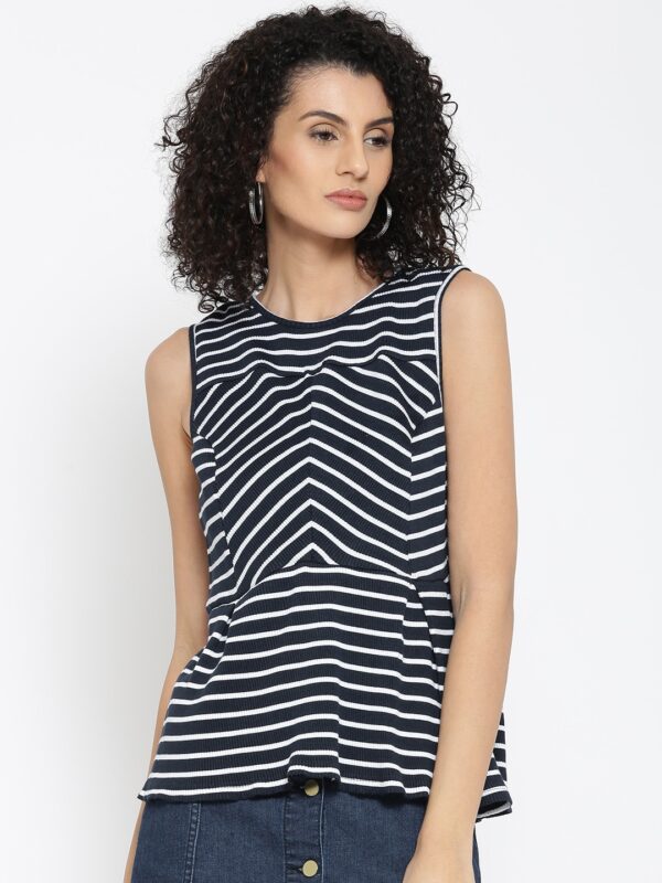 United Colors of Benetton Women Navy  White Striped Top