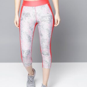 UNDER ARMOUR Women White  Coral Pink HG Printed Crop Tights