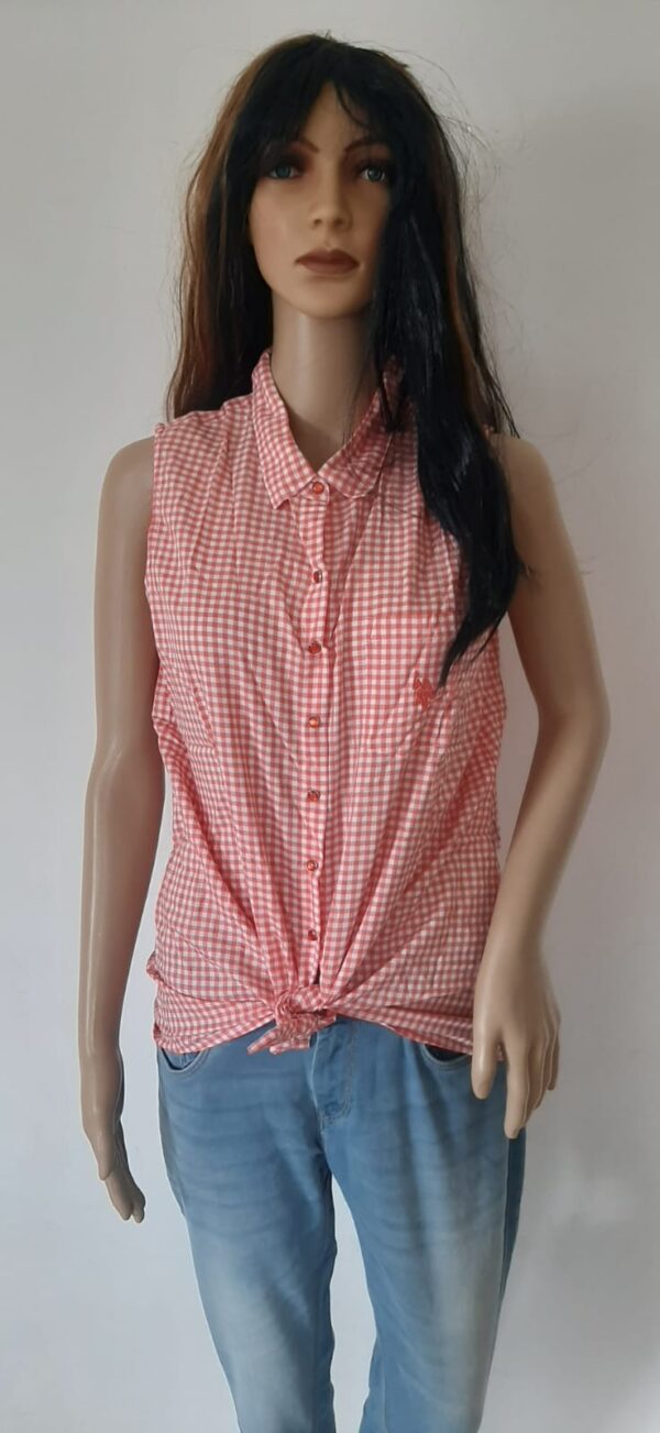 U.S. Polo Assn. Women Orange  White Regular Fit Checked Casual Shirt