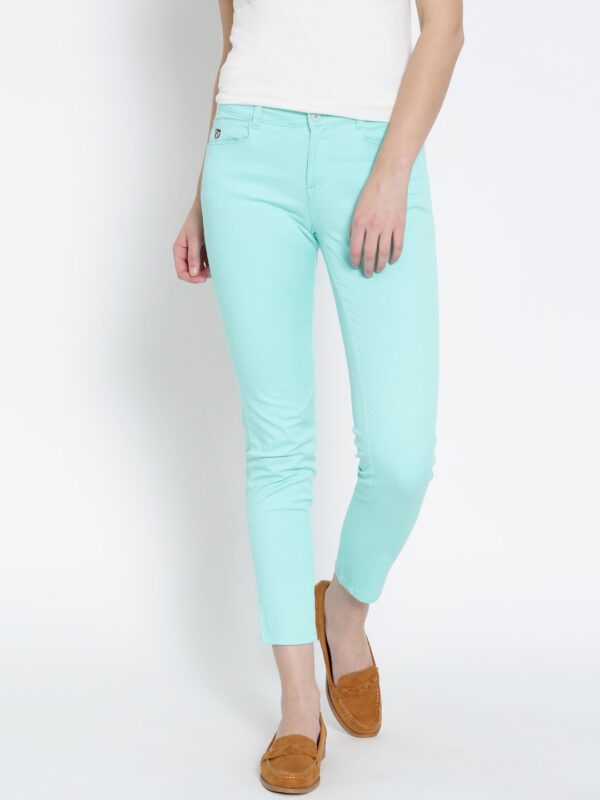 U.S. Polo Assn. Women Light Blue Solid Skinny Fit Trousers