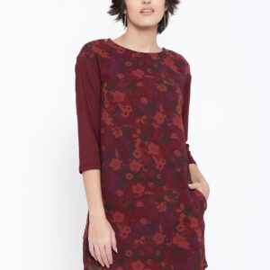 Wills Lifestyle Maroon Floral Print Shift Dress