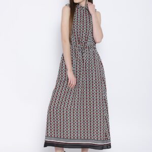 Wills Lifestyle Black  White Geometric Print Maxi Dress